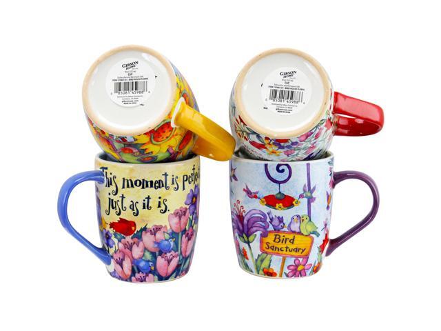 Gibson Birdhouse Floral 18 oz Cup, 4 Assorted Designs