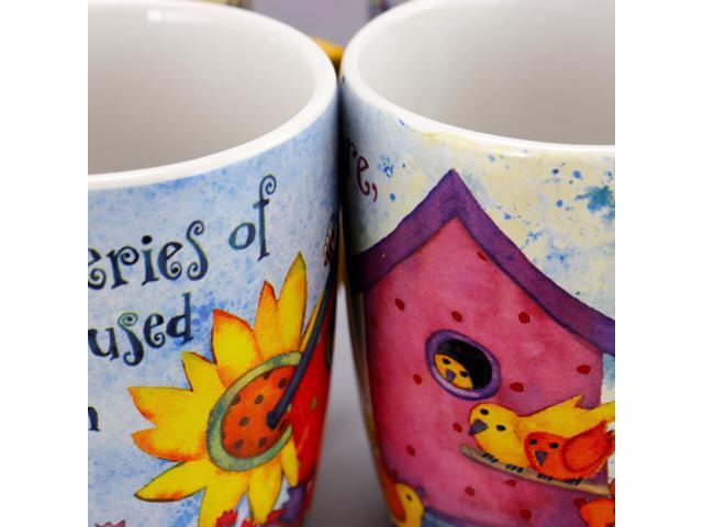 Gibson Birdhouse Floral 18 oz Cup, 4 Assorted Designs