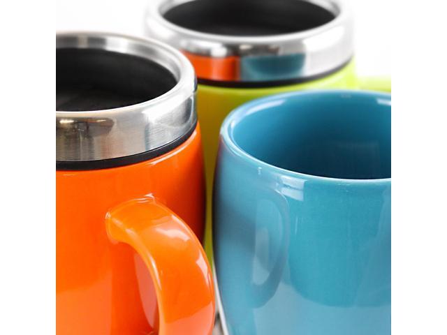 Mr. Coffee Traverse 3 Piece 16 Ounce Stainless Steel and Ceramic Travel Mug and Lid in Red, Blue and Green
