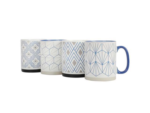 Mr. Coffee Parkmill 17oz 4 Piece Stoneware Coffee Mug Set in Assorted Designs