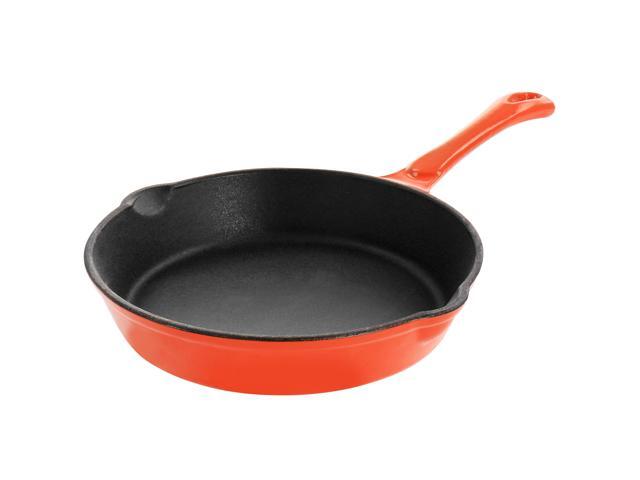 MegaChef Enameled Round 8 Inch PreSeasoned Cast Iron Frying Pan in Orange