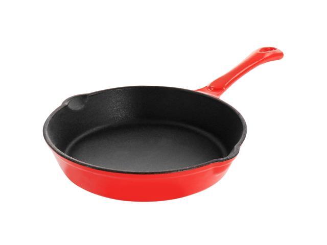 MegaChef Enameled Round 8 Inch PreSeasoned Cast Iron Frying Pan in Red