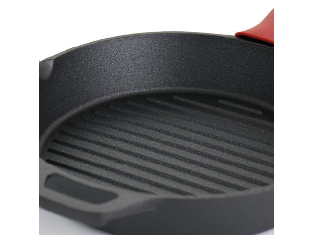 MegaChef Pre-Seasoned Cast Iron 6 Piece Set with Red Silicone Holders