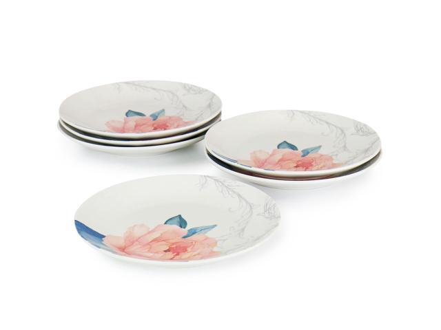 Martha Stewart 8 Inch Fine Ceramic 6 Piece Floral Decorated Dessert Plate Set