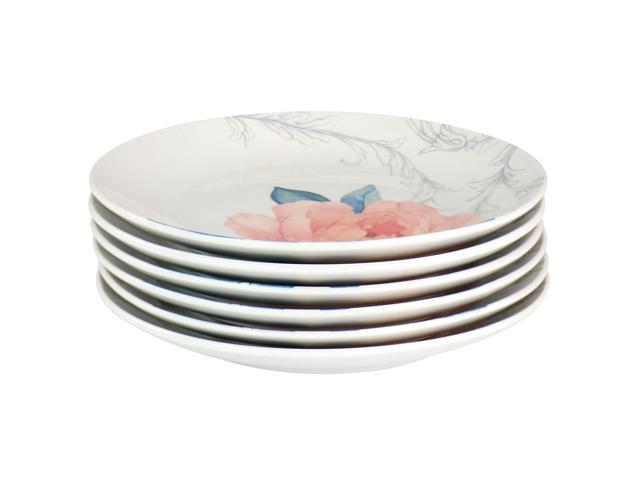 Martha Stewart 8 Inch Fine Ceramic 6 Piece Floral Decorated Dessert Plate Set