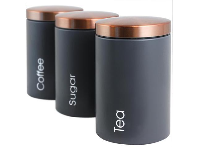 MegaChef Essential Kitchen Storage 3 Piece Sugar, Coffee and Tea Canister Set in Matte Gray