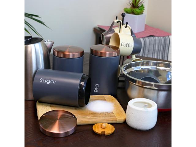 MegaChef Essential Kitchen Storage 3 Piece Sugar, Coffee and Tea Canister Set in Matte Gray