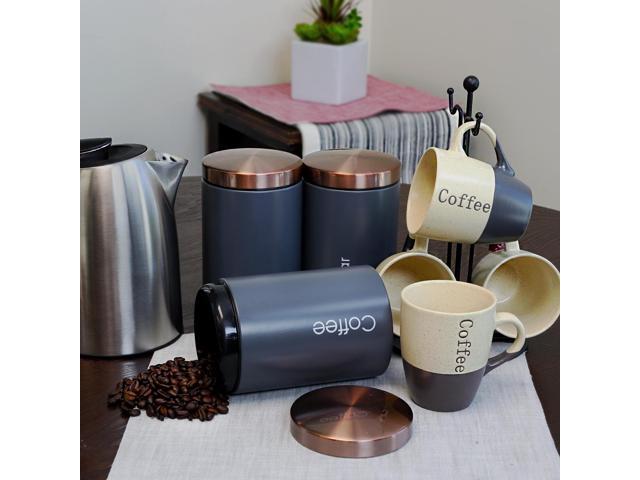 MegaChef Essential Kitchen Storage 3 Piece Sugar, Coffee and Tea Canister Set in Matte Gray