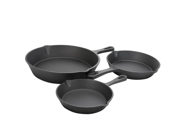 General Store Addlestone 3 pc 10', 8' & 6' Skillet Set - Asst. Sizes - Round - Black - Preseasoned - Cast Iron - GBX