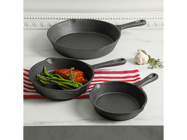 General Store Addlestone 3 pc 10', 8' & 6' Skillet Set - Asst. Sizes - Round - Black - Preseasoned - Cast Iron - GBX
