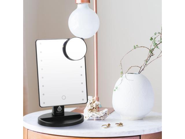 Pursonic LED Dimmable Touch Vanity Makeup Mirror With Detachable 5X Mirror in Black