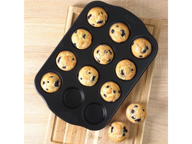 Oster Teston Platinum Collection 12-Cup Nonstick Carbon Steel Muffin Pan in Matte Black