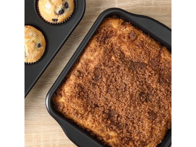 Oster Teston Platinum Collection 8 Inch Nonstick Carbon Steel Square Cake Pan in Matte Black