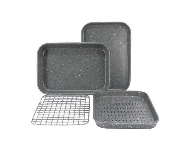 Oster Greystone 4 Piece Nonstick Carbon Steel Toaster Oven Bakeware Set in Speckled Grey