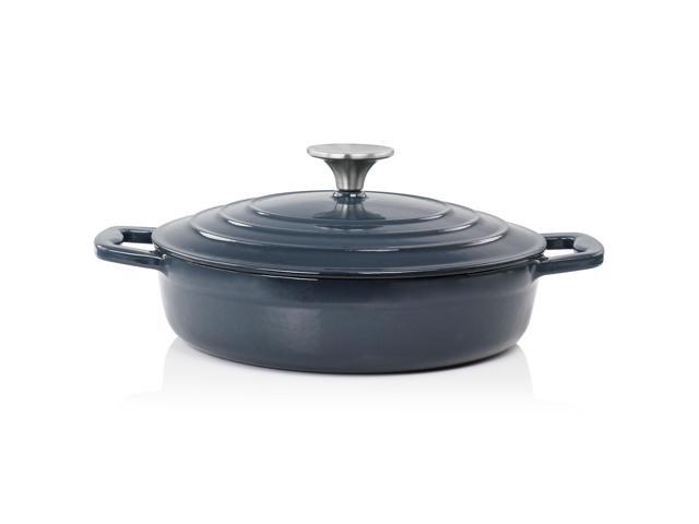 MegaChef 2 Quart Round Enameled Cast Iron Braiser Pan in Dark Blue