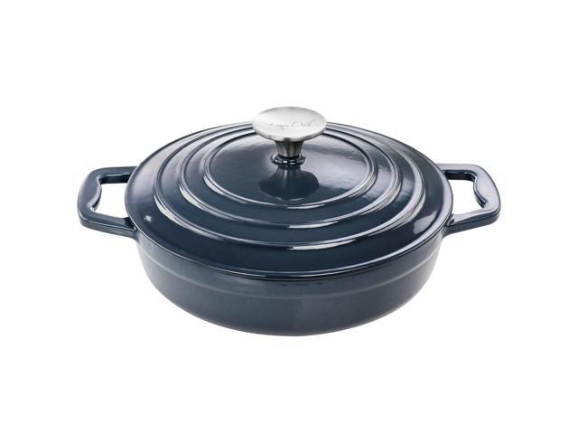 MegaChef 2 Quart Round Enameled Cast Iron Braiser Pan in Dark Blue
