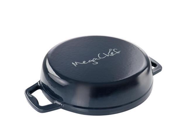 MegaChef 2 Quart Round Enameled Cast Iron Braiser Pan in Dark Blue