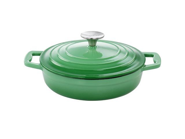 MegaChef 2 Quart Round Enameled Cast Iron Braiser Pan in Green