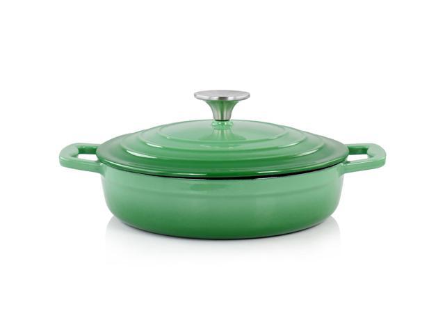 MegaChef 2 Quart Round Enameled Cast Iron Braiser Pan in Green