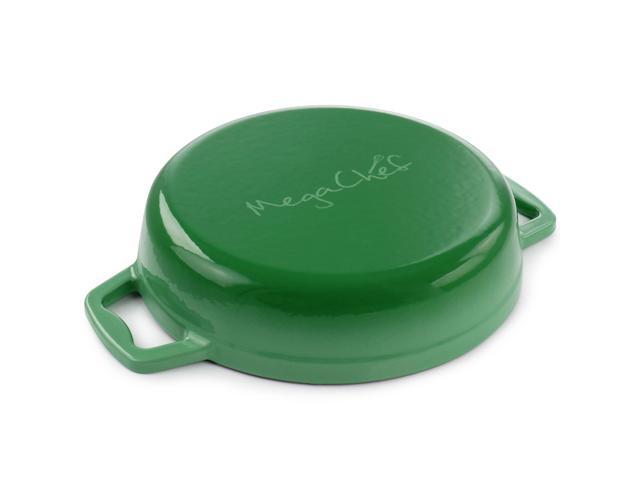 MegaChef 2 Quart Round Enameled Cast Iron Braiser Pan in Green