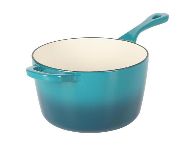 Crock-Pot Artisan 3 Quart Enameled Cast Iron Saucepan with Lid in Teal and Silver