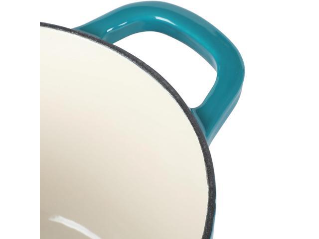 Crock-Pot Artisan 3 Quart Enameled Cast Iron Saucepan with Lid in Teal and Silver