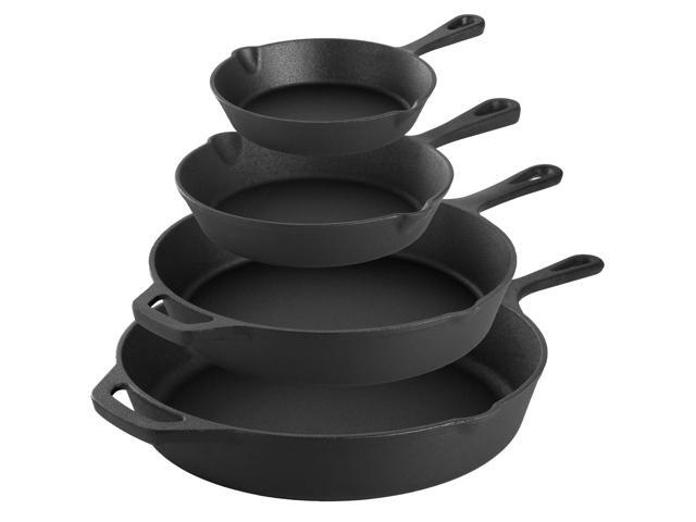 MegaChef 13 Piece Cast Iron Skillet Set with Tempered Glass Lids and Silicone Holders