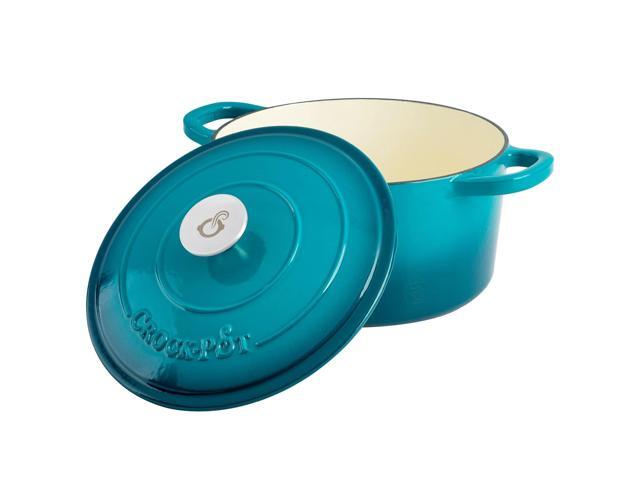 Crockpot Artisan 7 Quart Round Enameled Cast Iron Dutch Oven with Lid in Teal