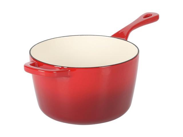 Crock-Pot Artisan 3 Quart Enameled Cast Iron Saucepan with Lid in Red and Gold