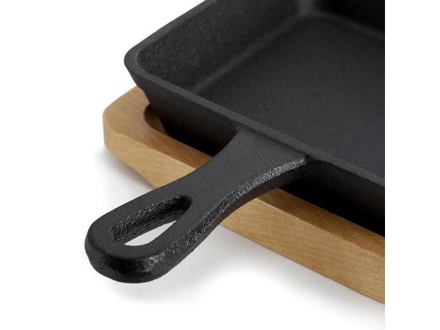 MegaChef Mini Cast Iron Square Pan with Wood Tray