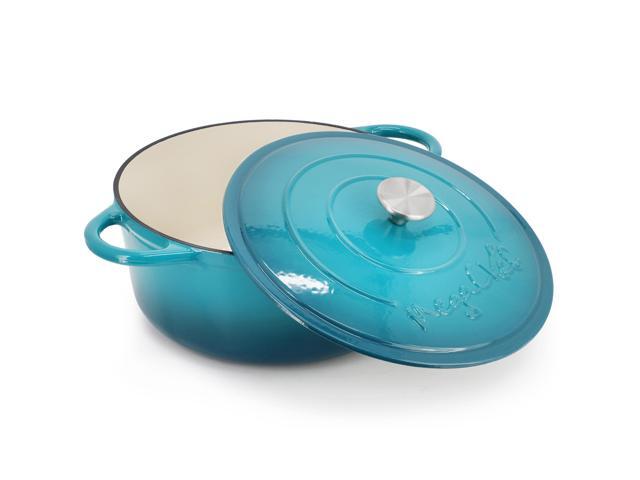 MegaChef 6.35 Quart Round Enameled Cast Iron Dutch Oven with Self Basting Lid in Light Blue