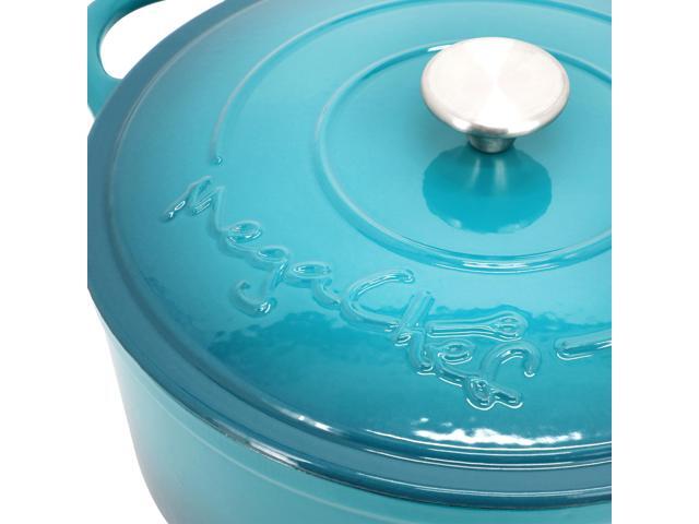 MegaChef 6.35 Quart Round Enameled Cast Iron Dutch Oven with Self Basting Lid in Light Blue