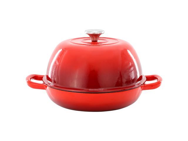 MegaChef 6 Quart Enameled Cast Iron Bread Pot in Red with Baking Mat