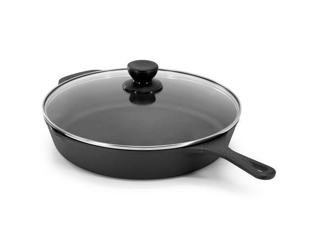 MegaChef 12 Inch Pre-Seasoned Cast Iron Skillet with Tempered Glass Lid