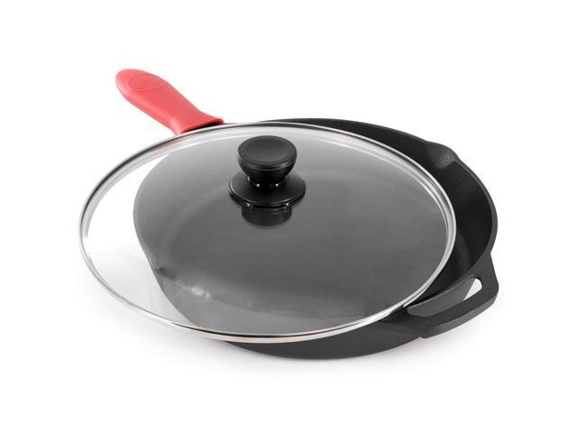 MegaChef 12 Inch Pre-Seasoned Cast Iron Skillet with Tempered Glass Lid