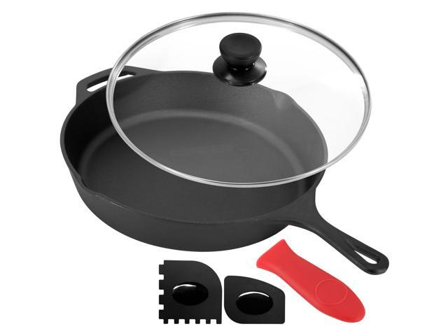 MegaChef 12 Inch Pre-Seasoned Cast Iron Skillet with Tempered Glass Lid