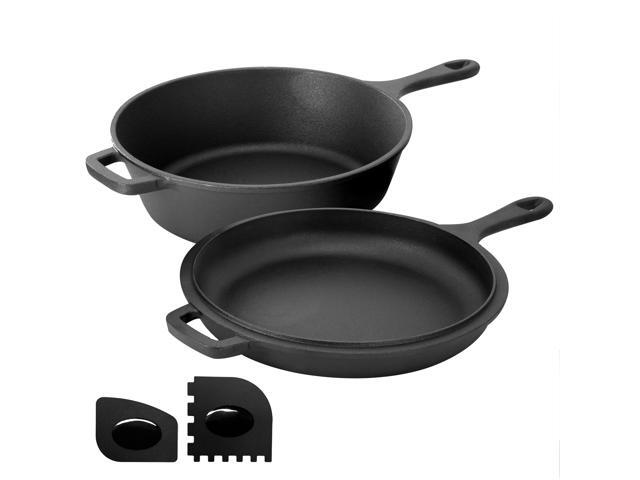 MegaChef 10.5 Inch 2-in-1 Pre-Seasoned Cast Iron Skillet and Fry Pan Set