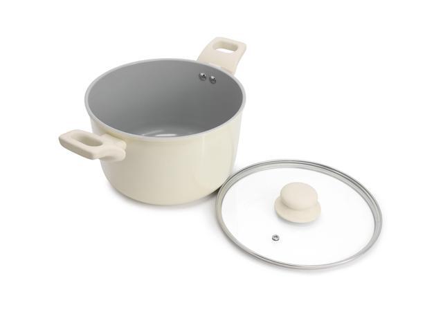Gibson Home Barnsdall 5 Quart Ceramic Nonstick Aluminum Stock Pot with Lid in Cream
