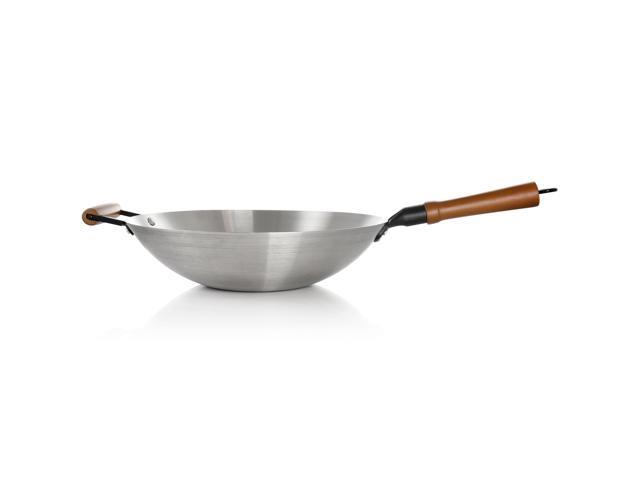 Oster Sangerfield 14in Stainless Steel Flat Bottom Wok with Wooden Handles