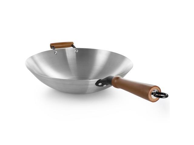 Oster Sangerfield 14in Stainless Steel Flat Bottom Wok with Wooden Handles