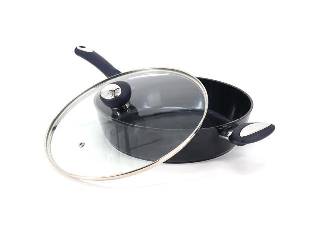 Oster Hawke 3.9 Quart Ceramic Nonstick Aluminum Saute Pan with Lid in Dark Blue