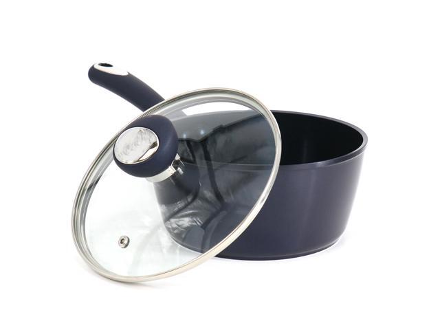 Oster Hawke 1.9 Quart Ceramic Nonstick Aluminum Saucepan with Lid in Dark Blue