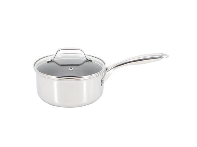Oster Modessa 2.5 Quart Nonstick Triply Stainless Steel Saucepan and Lid with Honeycomb Design in Silver