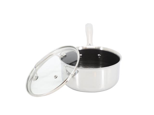 Oster Modessa 2.5 Quart Nonstick Triply Stainless Steel Saucepan and Lid with Honeycomb Design in Silver