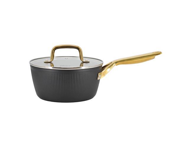 Oster Abbottsford 2.5 Quart Nonstick Aluminum Saucepan with Glass Lid in Black