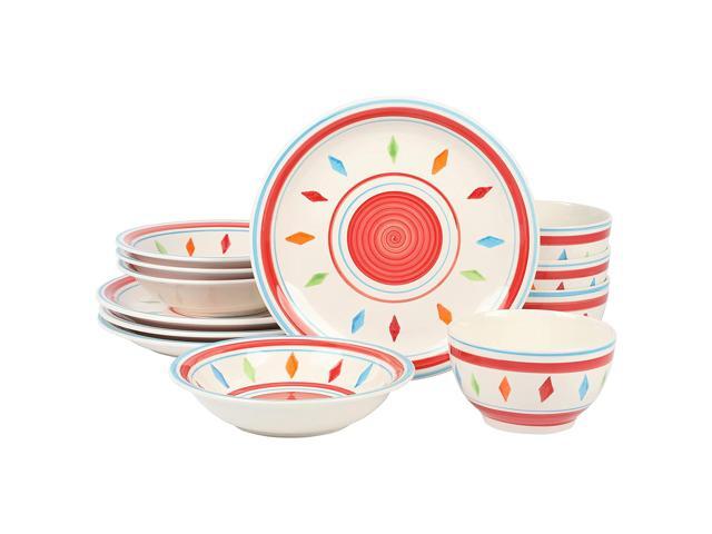 Gibson Home Heidy 12 Piece Durastone Dinnerware Set in Red