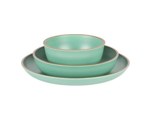 Gibson Home Rockabye 12 Piece Double Bowl Melamine Dinnerware Set in Green