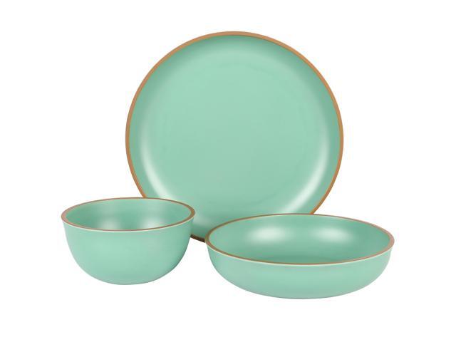 Gibson Home Rockabye 12 Piece Double Bowl Melamine Dinnerware Set in Green