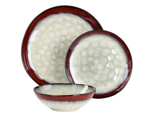 Elama Samara 12 Piece Stoneware Dinnerware Set in Red and Off White