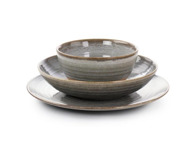 Gibson Elite 12 Piece Dreamweaver Round Earthenware Dinnerware Set in Gray